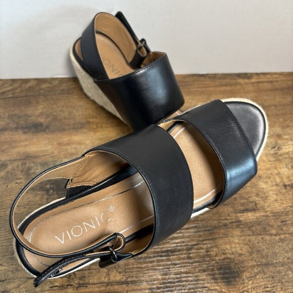 Vionic Brooke Leather Black Espadrille Wedge Sandals Slingback Women Size 7.5 - Picture 5 of 8